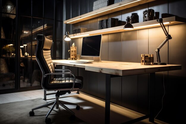 Modern Industrial Home Office with Sleek Metal Desk AI Generated