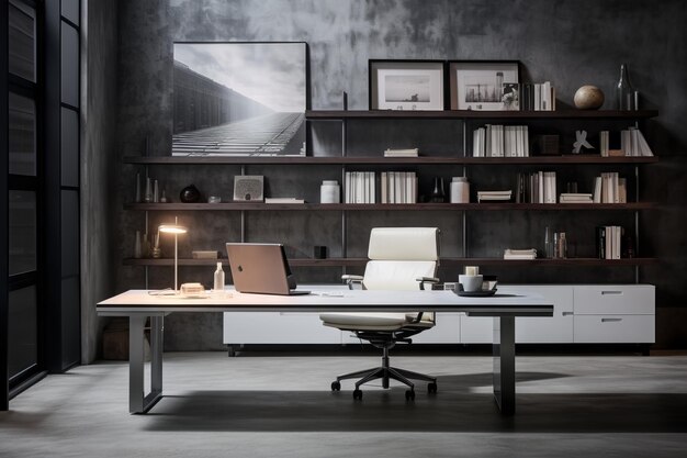 Modern Industrial Home Office with Sleek Metal Desk AI Generated