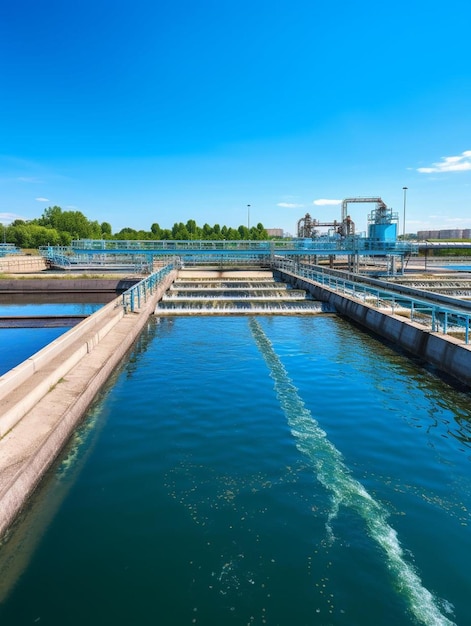 Foto serbatoio di un moderno impianto di trattamento delle acque reflue industriali per la sedimentazione e la purificazione delle acque reflue