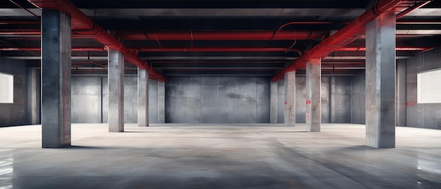 近代的な地下工業駐車場のインテリア