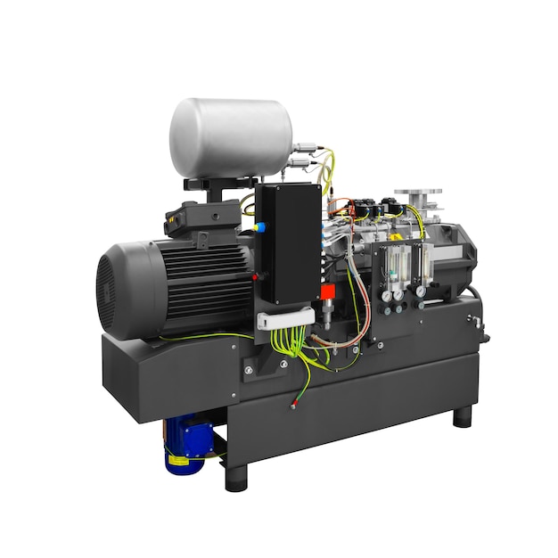 白い背景に分離された現代の産業用真空ポンプコンプレッサー