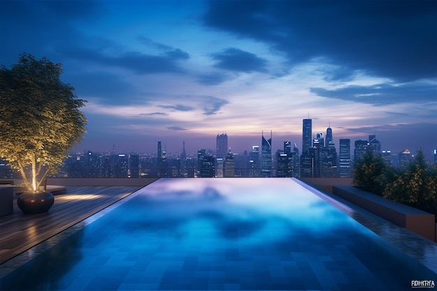 Modern infinity pools at sunset generated by ai