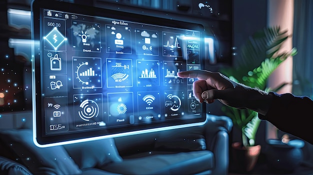 modern interface of a virtual screen for a smart home automation assistant with a futuristic design