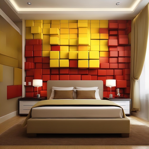 modern interieur 3 d illustratie interieur van slaapkamer met rode kleur