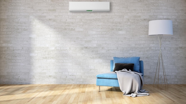 Modern interieur appartement met airconditioning 3D-rendering illustratie