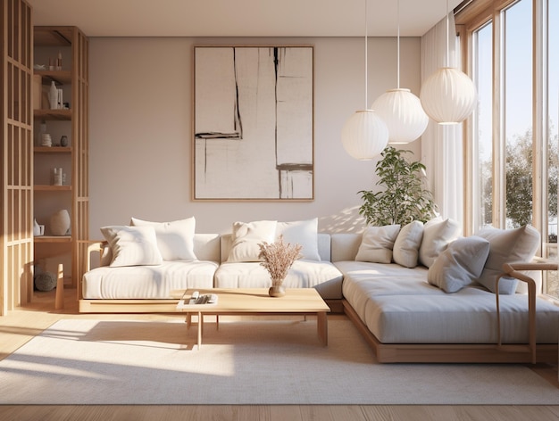 Modern interieur in Japanse stijl design woonkamer Generative Ai