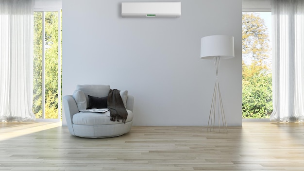 Modern interieur met airconditioning 3D-renderingillustratie