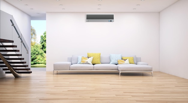 Modern interieur met airconditioning 3D-renderingillustratie