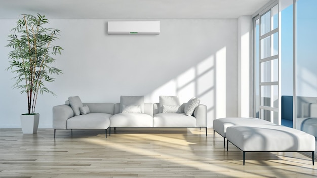 Modern interieur met airconditioning 3D-renderingillustratie