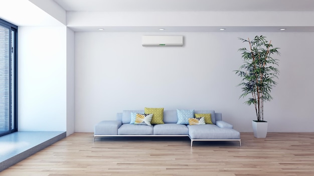 Modern interieur met airconditioning 3D-renderingillustratie