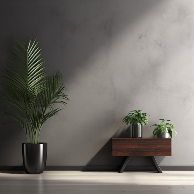 Modern interieur met halve plant en lamp Muur mock up 3d illustratie