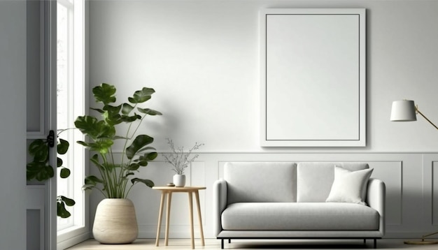 Modern interieur mockup poster leeg wit frame Generatieve Ai