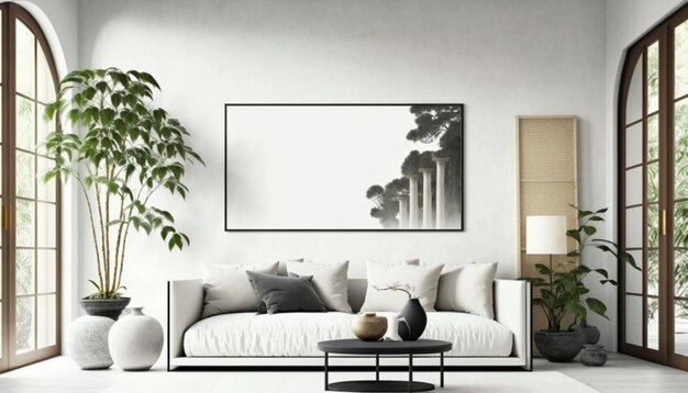 Modern interieur mockup poster leeg wit frame Generatieve Ai