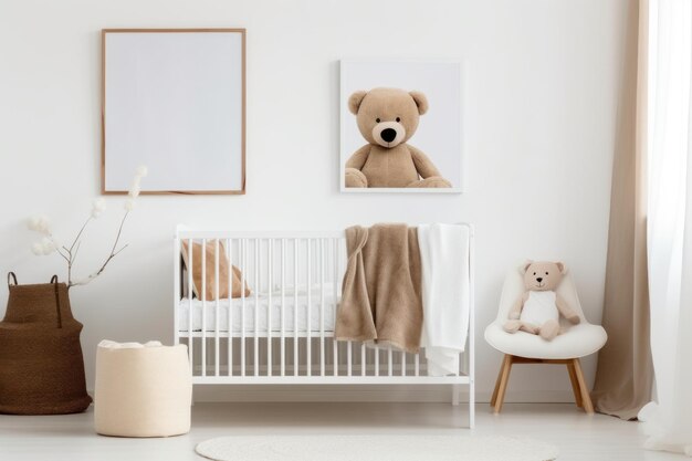 Foto modern interieur van een gezellige babykamer met wieg en beddengoed ai generative