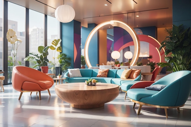 Modern interieur van lobby met ongewoon meubilair