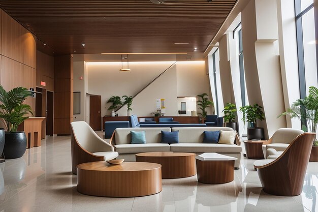 Modern interieur van lobby met ongewoon meubilair