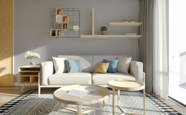 Modern interieur van woonkamer 3D illustratie