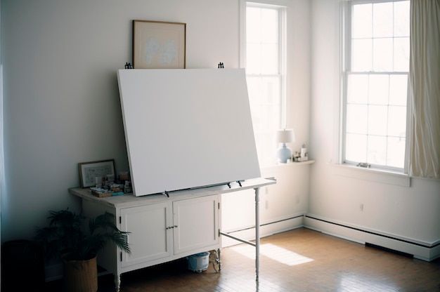 Modern interieur woonkamer en witte mockup poster aan de muur Advertentieconcept Gemaakt met generatieve AI-technologie