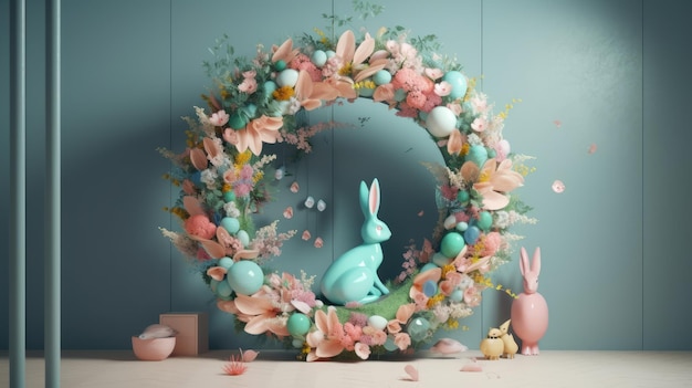 Modern interieurontwerp Artistiek ontwerp van Spring Easter Wreath Generatieve AI-inhoud