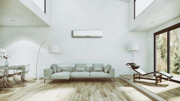 Foto appartamento interno moderno con illustrazione di rendering 3d dell'aria condizionata