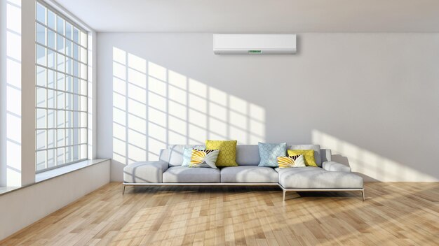 Modern interior apartment with air conditioning 3D rendering illustration