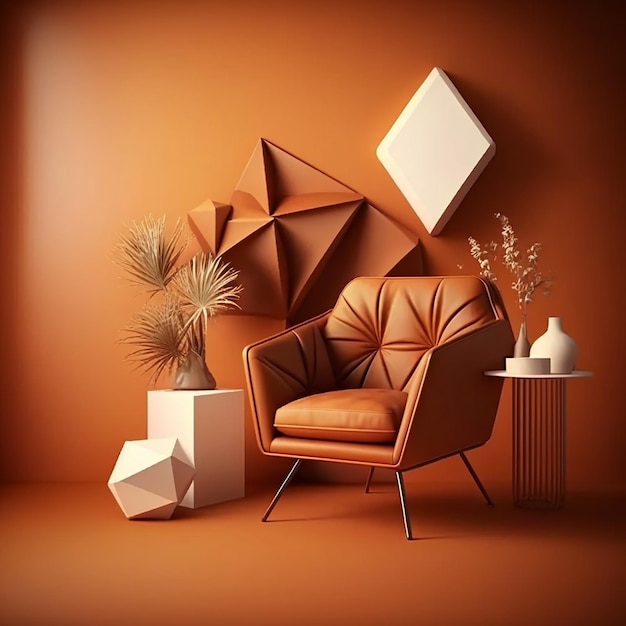 Modern interior background with armchair and warm color House room backdrop