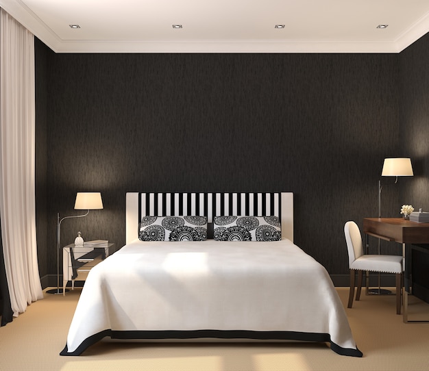 Modern interior of bedroom. 3D render. Exclusive design.