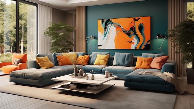 Photo modern interior in complementary colors