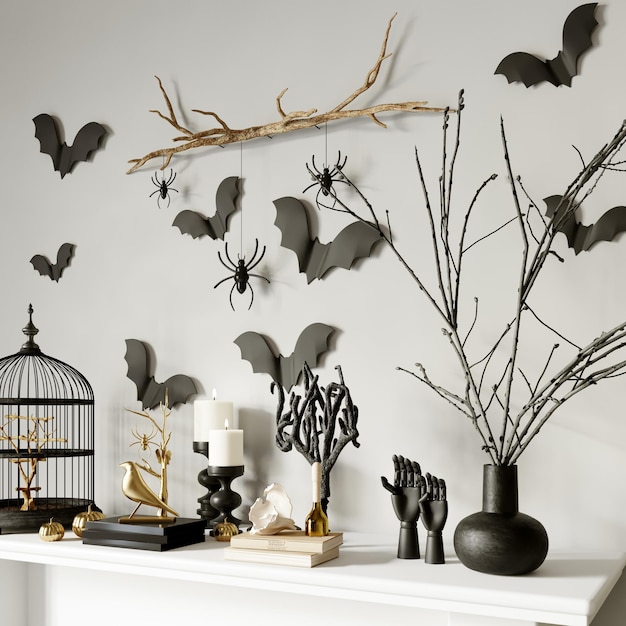 Modern interior decor for Halloween 3d rendering