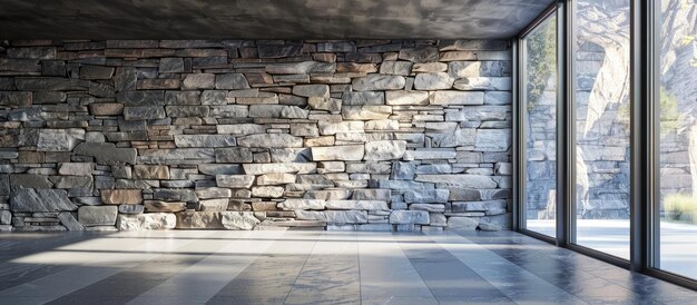 Photo modern interior decoration with an empty room focused on a stone wall