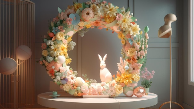 Modern interior design Artistic design of Spring Easter Wreath Generative AI content