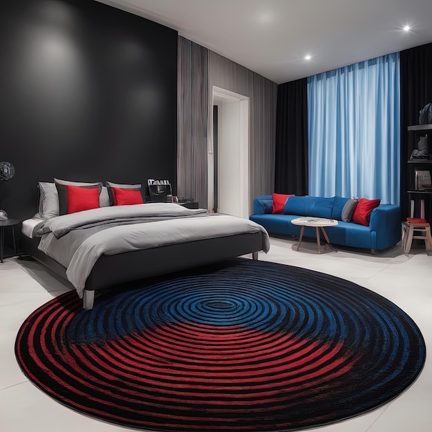 ホテルの寝室のモダンなインテリア デザイン寝室のあるモダンなインテリア デザインモダンなインターの 3 d レンダリング