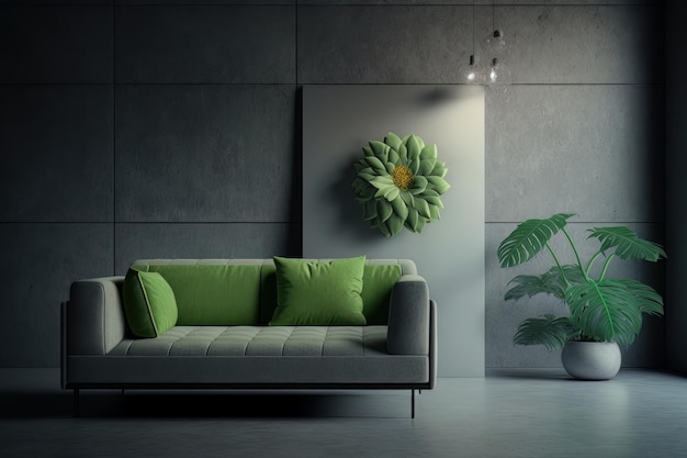 Modern interior design of the living room with a sofa Illustration AI Generative