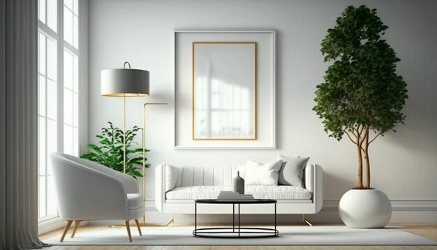 Modern interior design mockup poster blank white frame Generative Ai