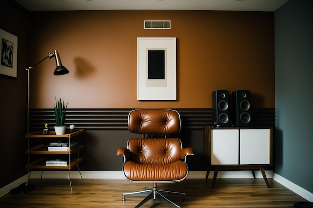 Modern interior design study room with leather chair