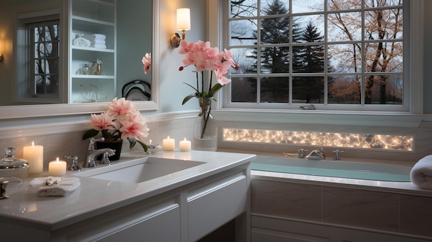 写真 現代的なインテリアデザインと美しい浴室