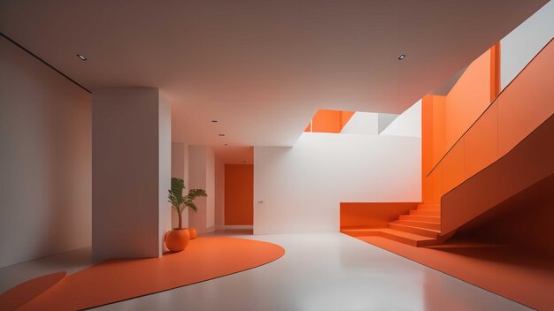 Photo modern interior design with orange and white walls generative ai