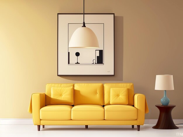 современный дизайн интерьера с диваном и лампой