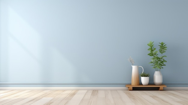 modern interior empty room style wood floor with pastel blue wall