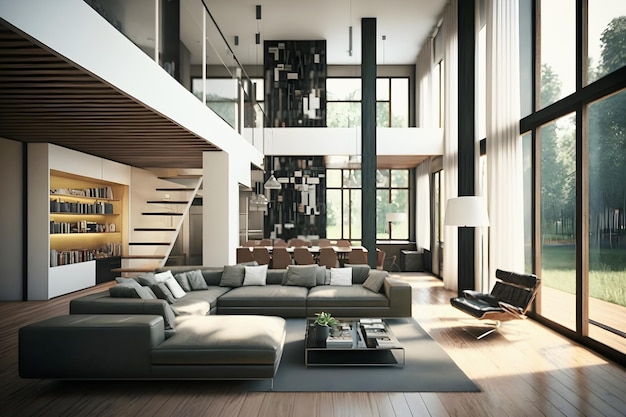 Modern interior of large bright house