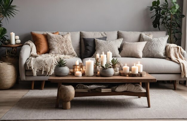 Photo modern interior of living room in cozy apartment