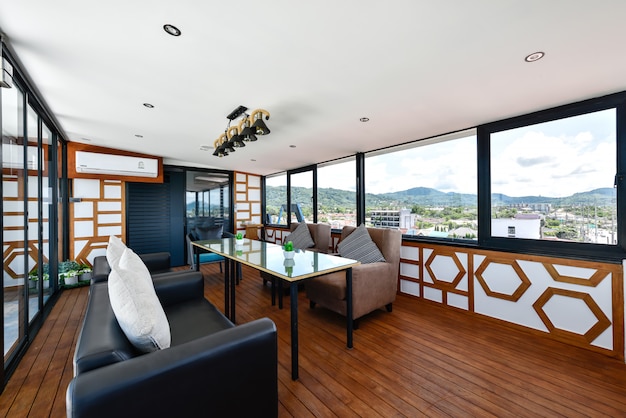 Photo modern interior of living room on rooftop in hotel