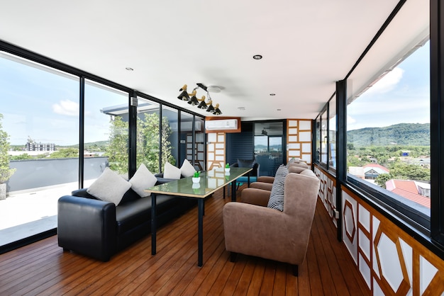 Modern Interior of living room on rooftop in hotel