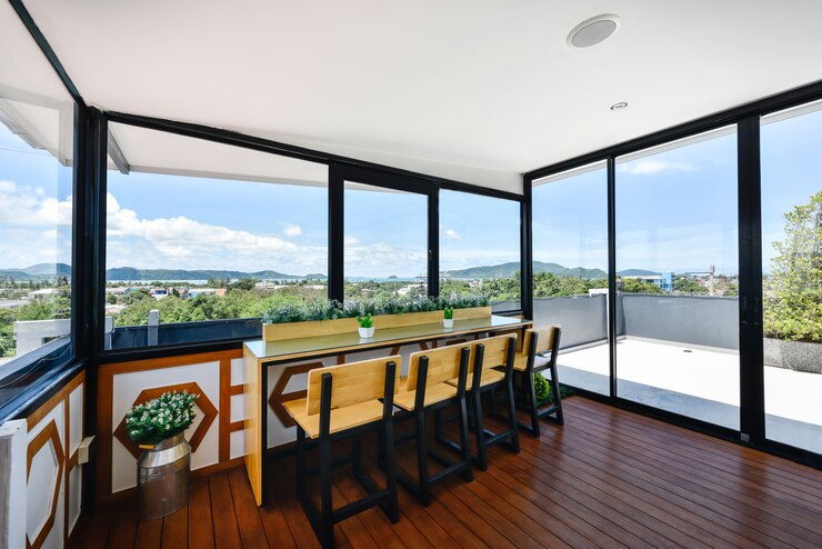 Modern Interior of living room on rooftop in hotel