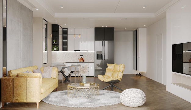 Modern interior of living room3D illustration