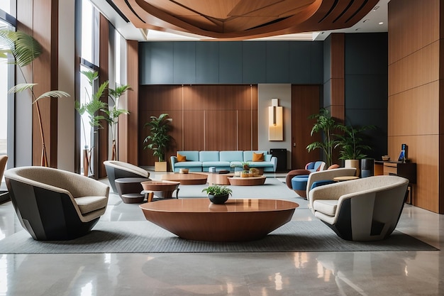 Modern interior of lobby with uncommon furniture