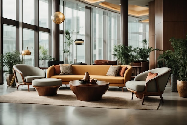 Modern interior of lobby with uncommon furniture