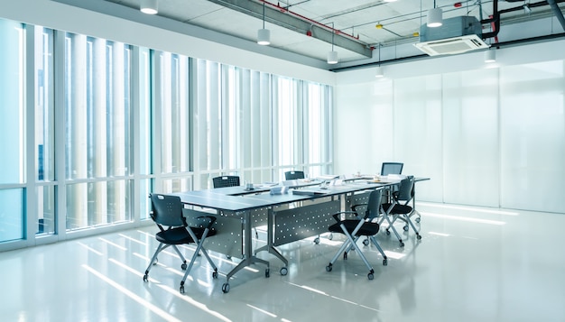 Modern Interior meeting room of marketing office with evening sunset