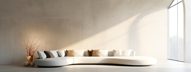 空き部屋の近代的なインテリアのミニマルな白いソファ