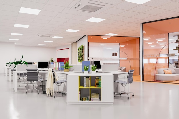 Modern interior open office workspace 3d rendering